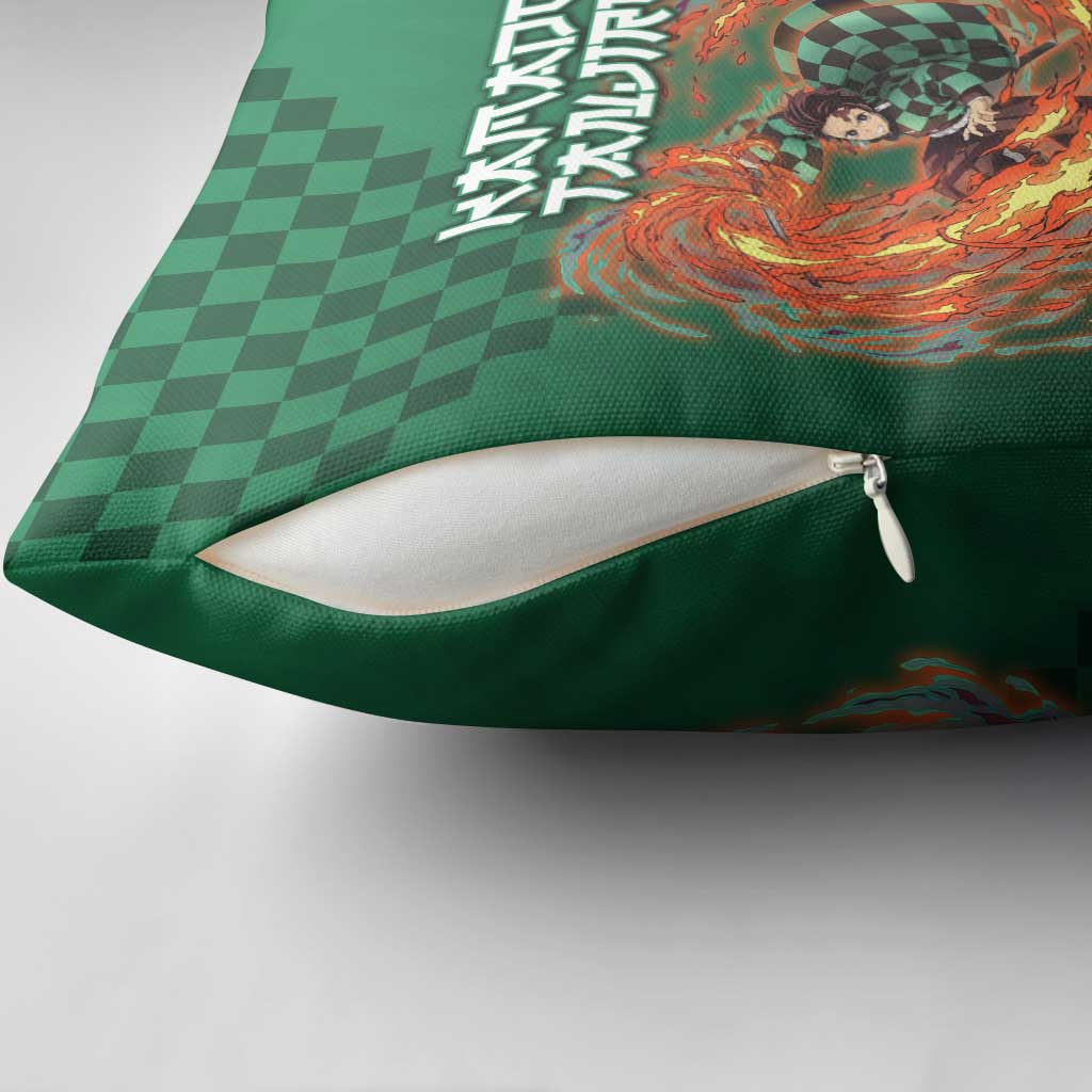Kamado Tanjiro Demon Slayer Pillow Cover Flame Burst Anime Checkered Style