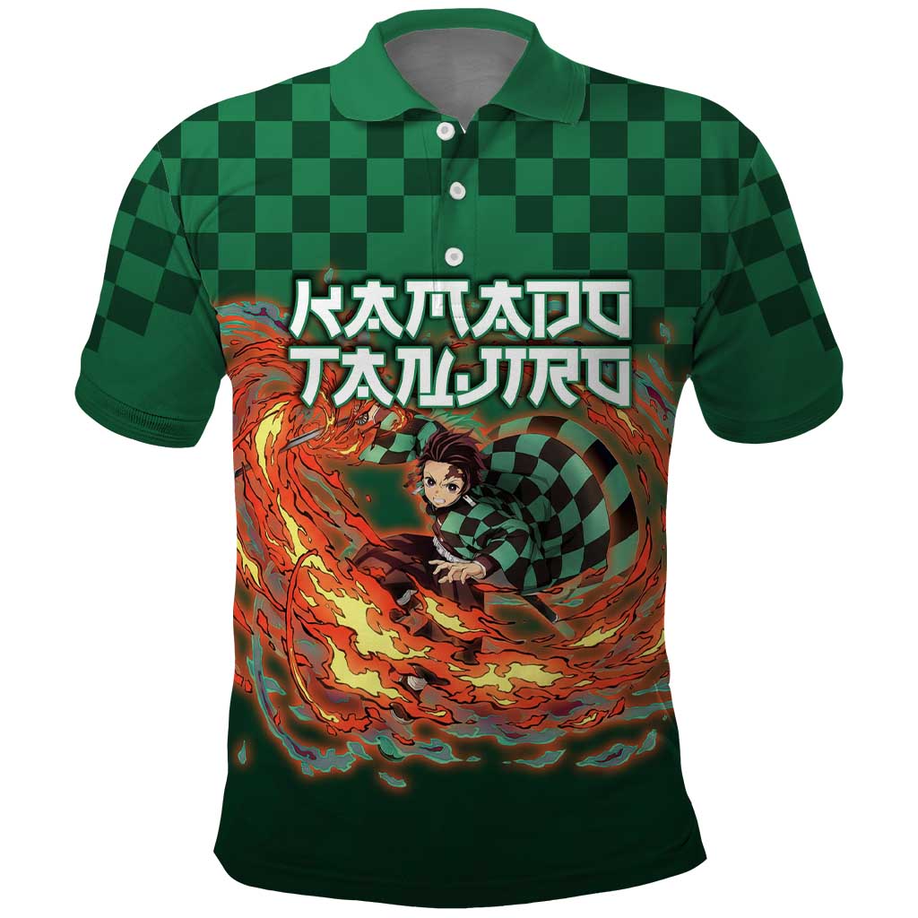 Kamado Tanjiro Demon Slayer Polo Shirt Flame Burst Anime Checkered Style