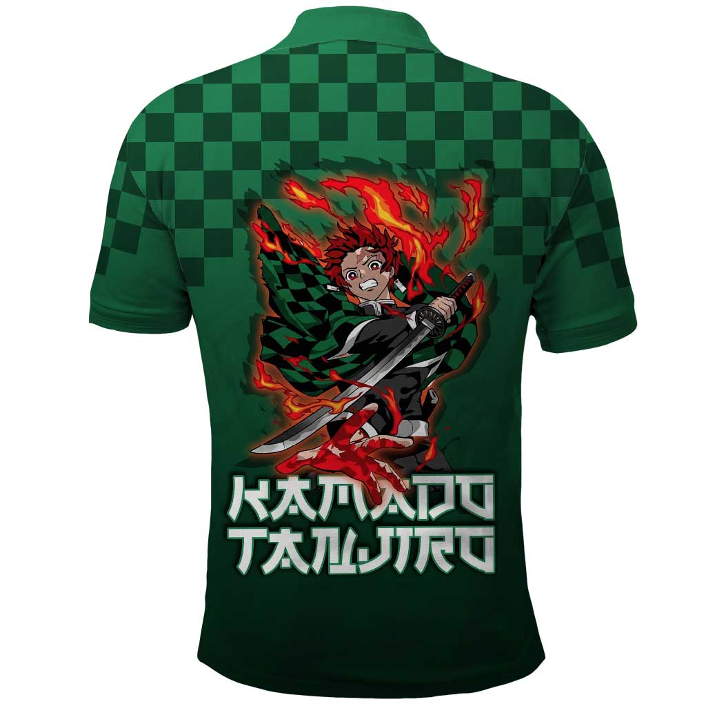 Kamado Tanjiro Demon Slayer Polo Shirt Flame Burst Anime Checkered Style