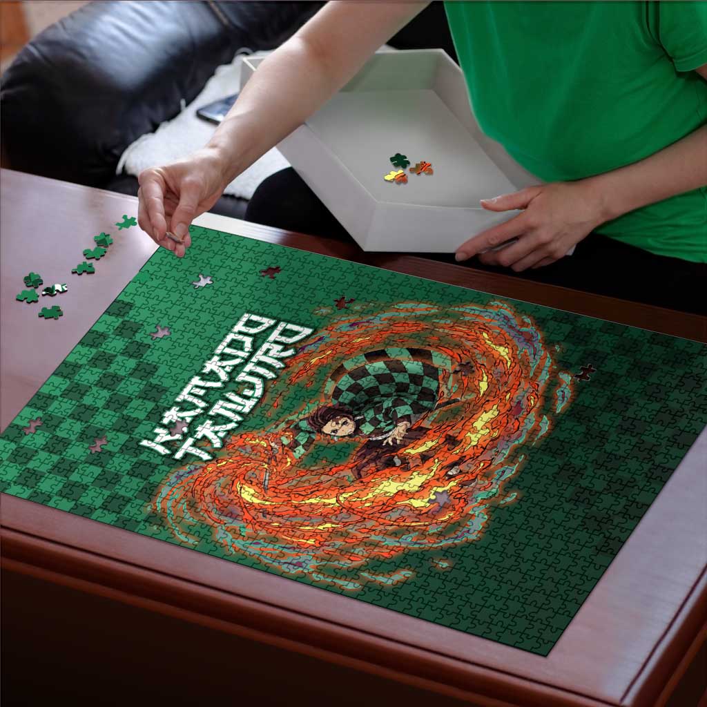 Kamado Tanjiro Demon Slayer Puzzle Flame Burst Anime Checkered Style