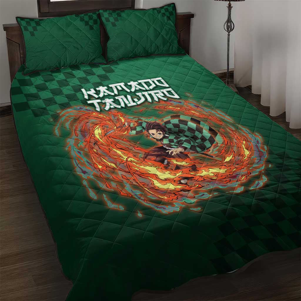 Kamado Tanjiro Demon Slayer Quilt Bed Set Flame Burst Anime Checkered Style