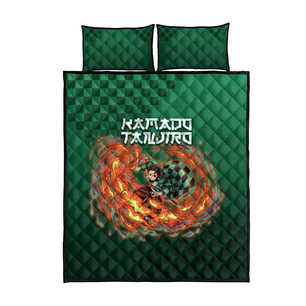 Kamado Tanjiro Demon Slayer Quilt Bed Set Flame Burst Anime Checkered Style