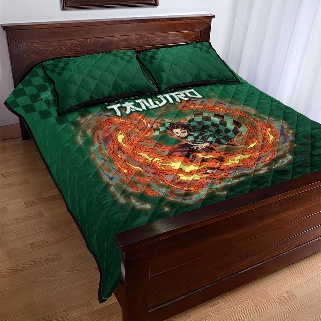 Kamado Tanjiro Demon Slayer Quilt Bed Set Flame Burst Anime Checkered Style