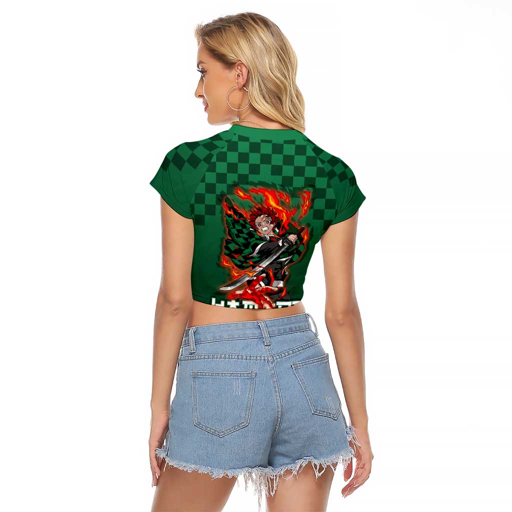 Kamado Tanjiro Demon Slayer Raglan Cropped T Shirt Flame Burst Anime Checkered Style