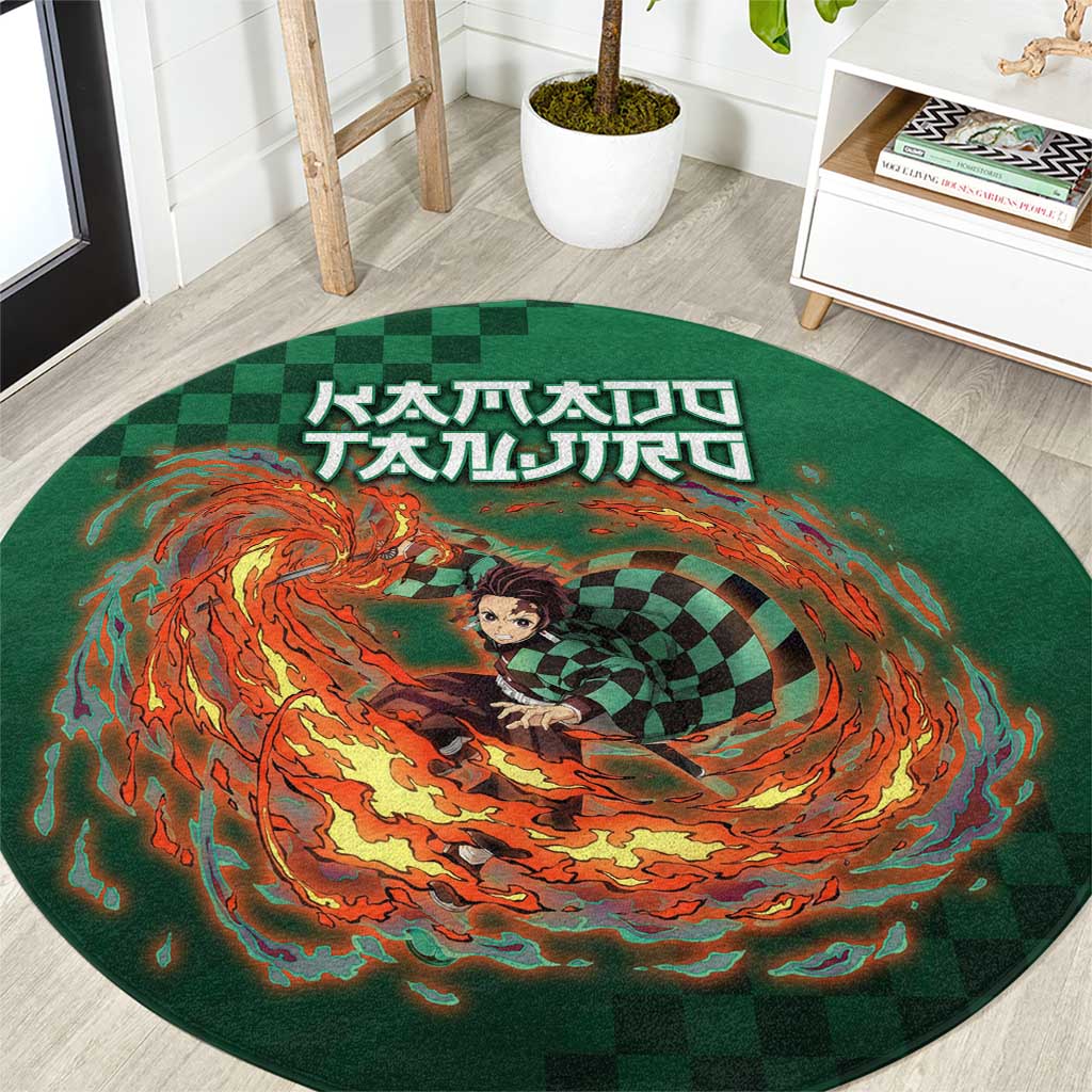 Kamado Tanjiro Demon Slayer Round Carpet Flame Burst Anime Checkered Style