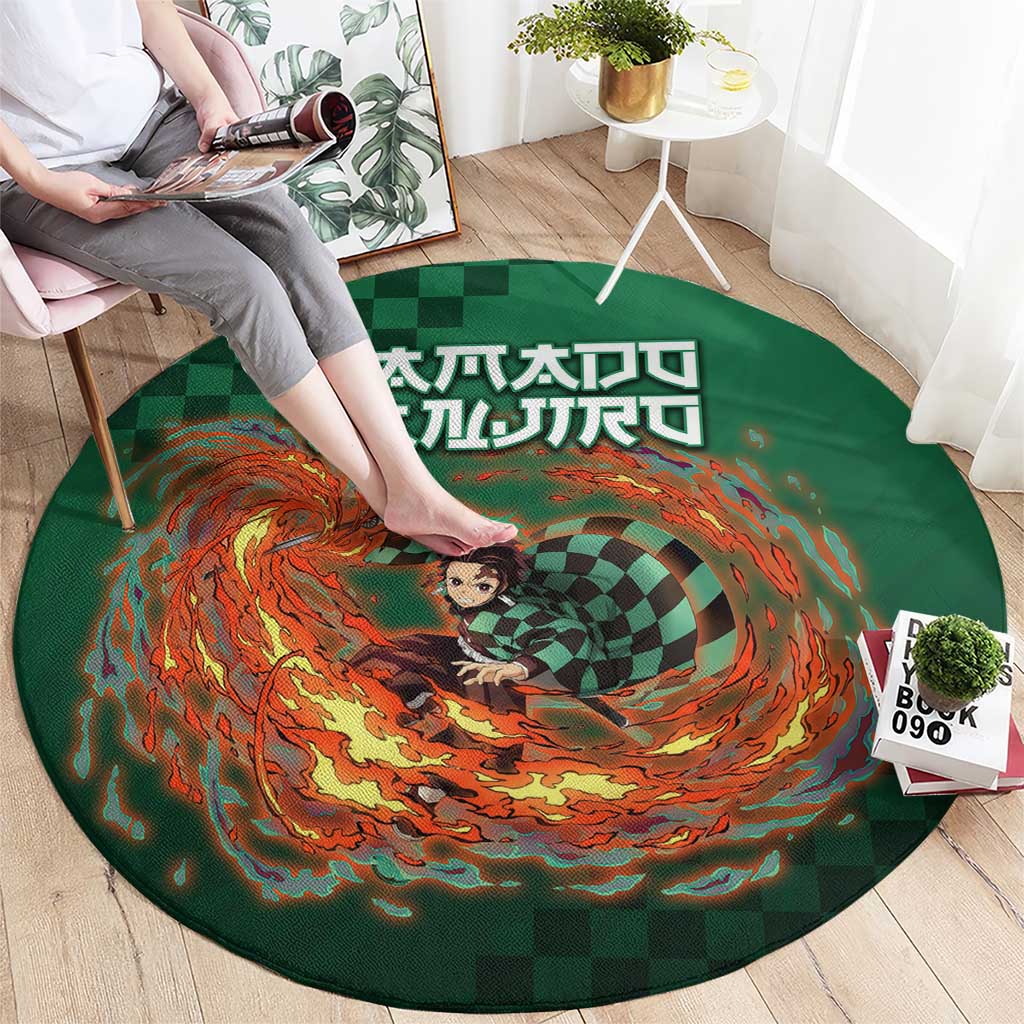 Kamado Tanjiro Demon Slayer Round Carpet Flame Burst Anime Checkered Style