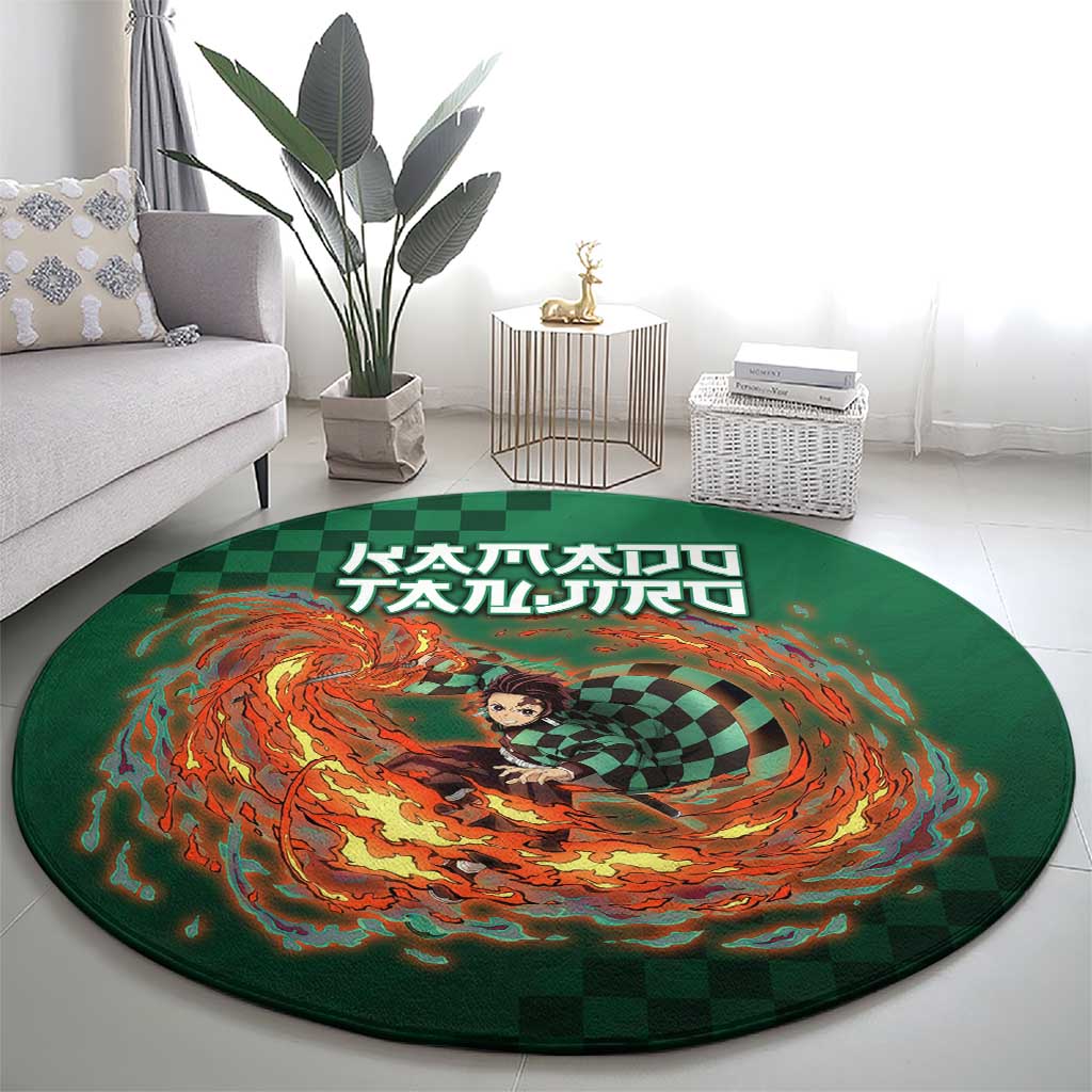Kamado Tanjiro Demon Slayer Round Carpet Flame Burst Anime Checkered Style