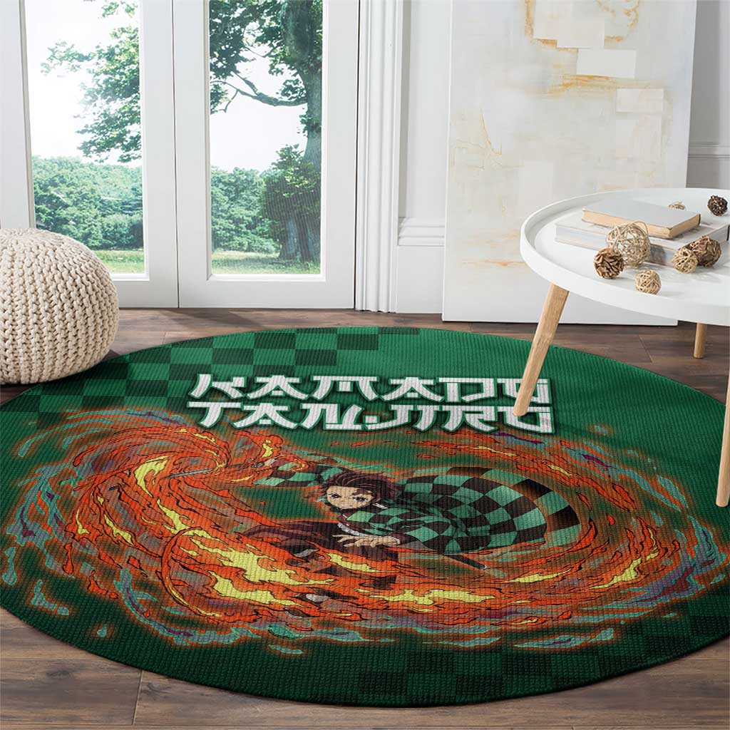Kamado Tanjiro Demon Slayer Round Carpet Flame Burst Anime Checkered Style