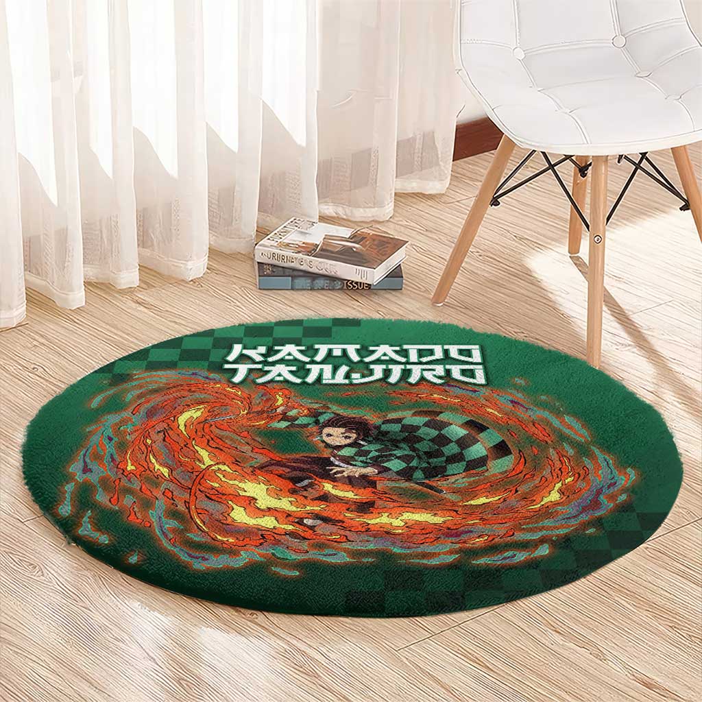 Kamado Tanjiro Demon Slayer Round Carpet Flame Burst Anime Checkered Style