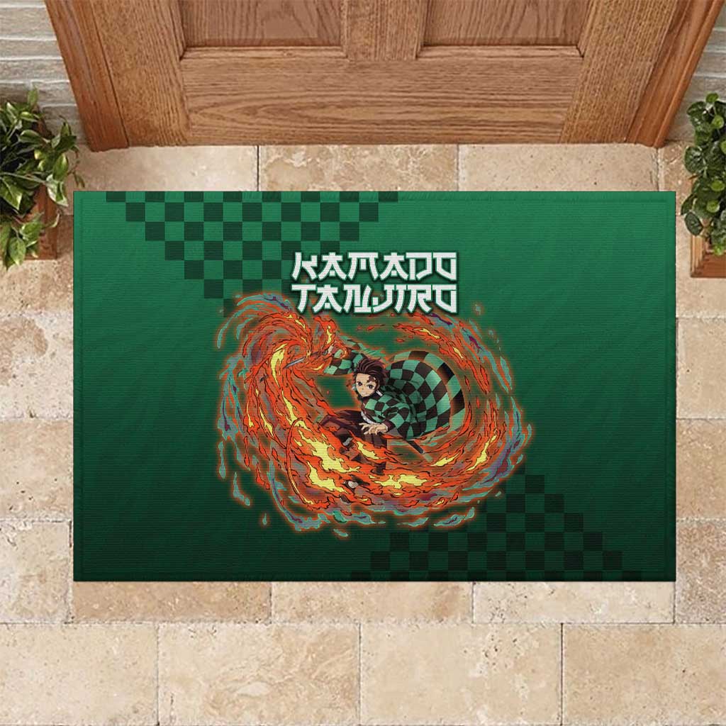 Kamado Tanjiro Demon Slayer Rubber Doormat Flame Burst Anime Checkered Style