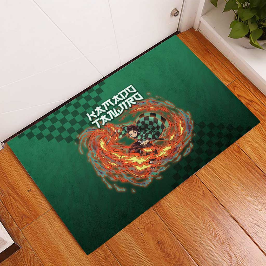 Kamado Tanjiro Demon Slayer Rubber Doormat Flame Burst Anime Checkered Style