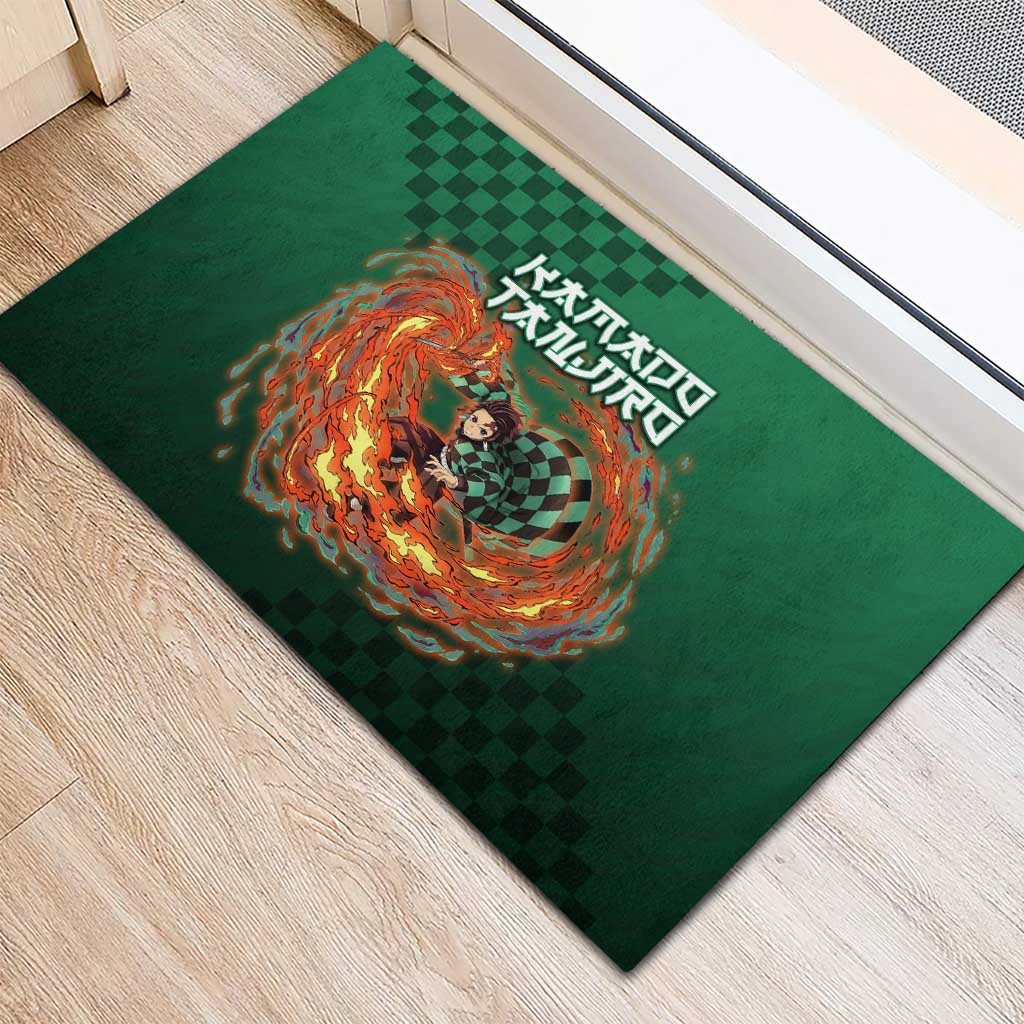 Kamado Tanjiro Demon Slayer Rubber Doormat Flame Burst Anime Checkered Style