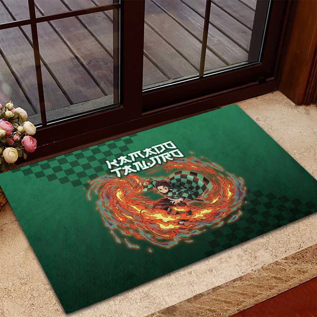 Kamado Tanjiro Demon Slayer Rubber Doormat Flame Burst Anime Checkered Style