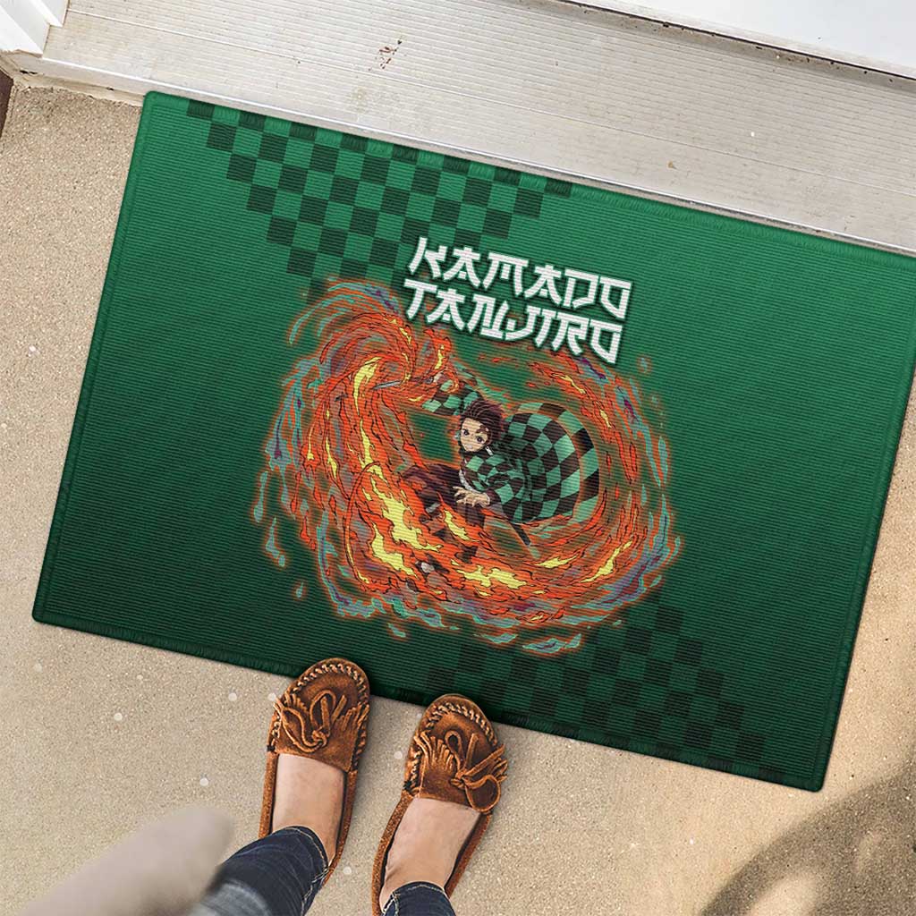 Kamado Tanjiro Demon Slayer Rubber Doormat Flame Burst Anime Checkered Style