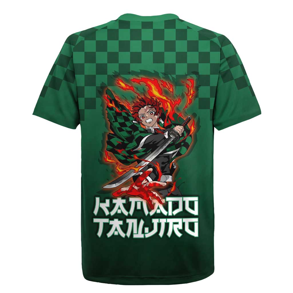 Kamado Tanjiro Demon Slayer Rugby Jersey Flame Burst Anime Checkered Style