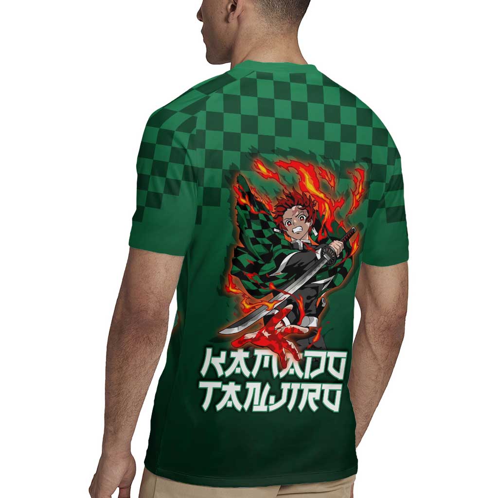 Kamado Tanjiro Demon Slayer Rugby Jersey Flame Burst Anime Checkered Style