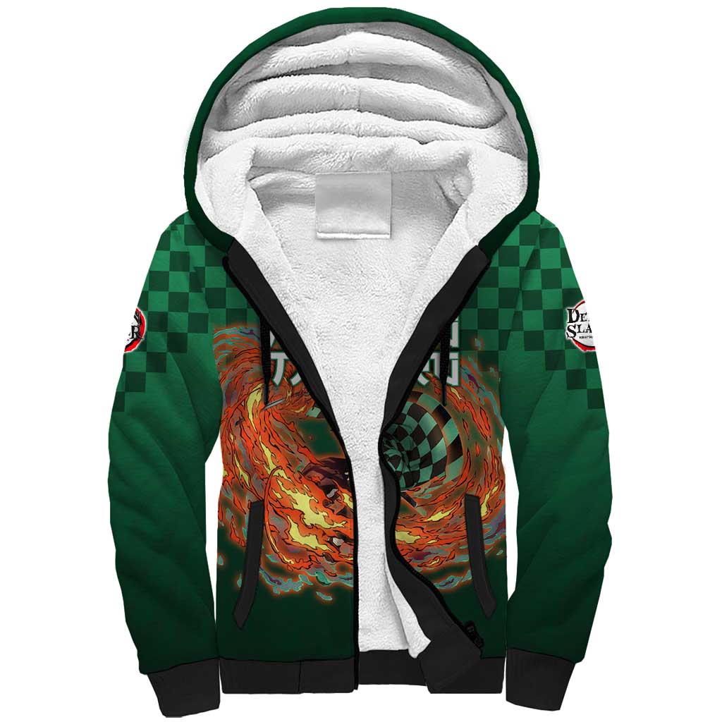Kamado Tanjiro Demon Slayer Sherpa Hoodie Flame Burst Anime Checkered Style