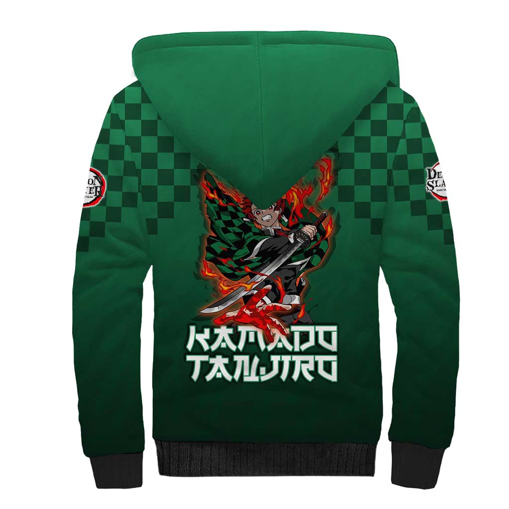 Kamado Tanjiro Demon Slayer Sherpa Hoodie Flame Burst Anime Checkered Style