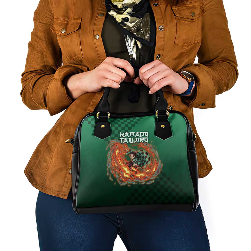 Kamado Tanjiro Demon Slayer Shoulder Handbag Flame Burst Anime Checkered Style