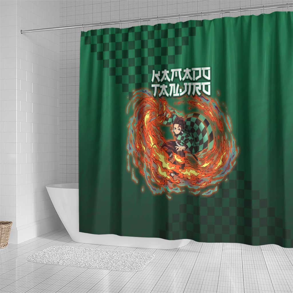 Kamado Tanjiro Demon Slayer Shower Curtain Flame Burst Anime Checkered Style