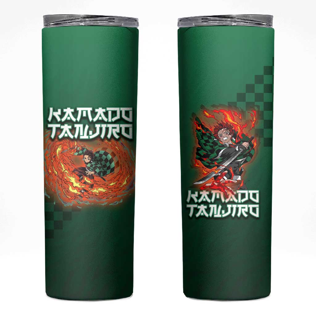 Kamado Tanjiro Demon Slayer Skinny Tumbler Flame Burst Anime Checkered Style