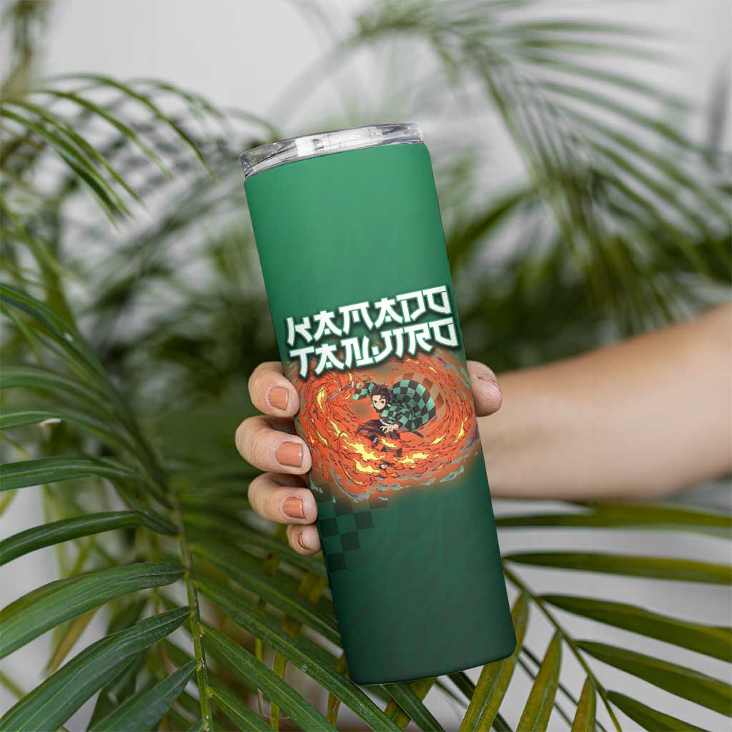 Kamado Tanjiro Demon Slayer Skinny Tumbler Flame Burst Anime Checkered Style