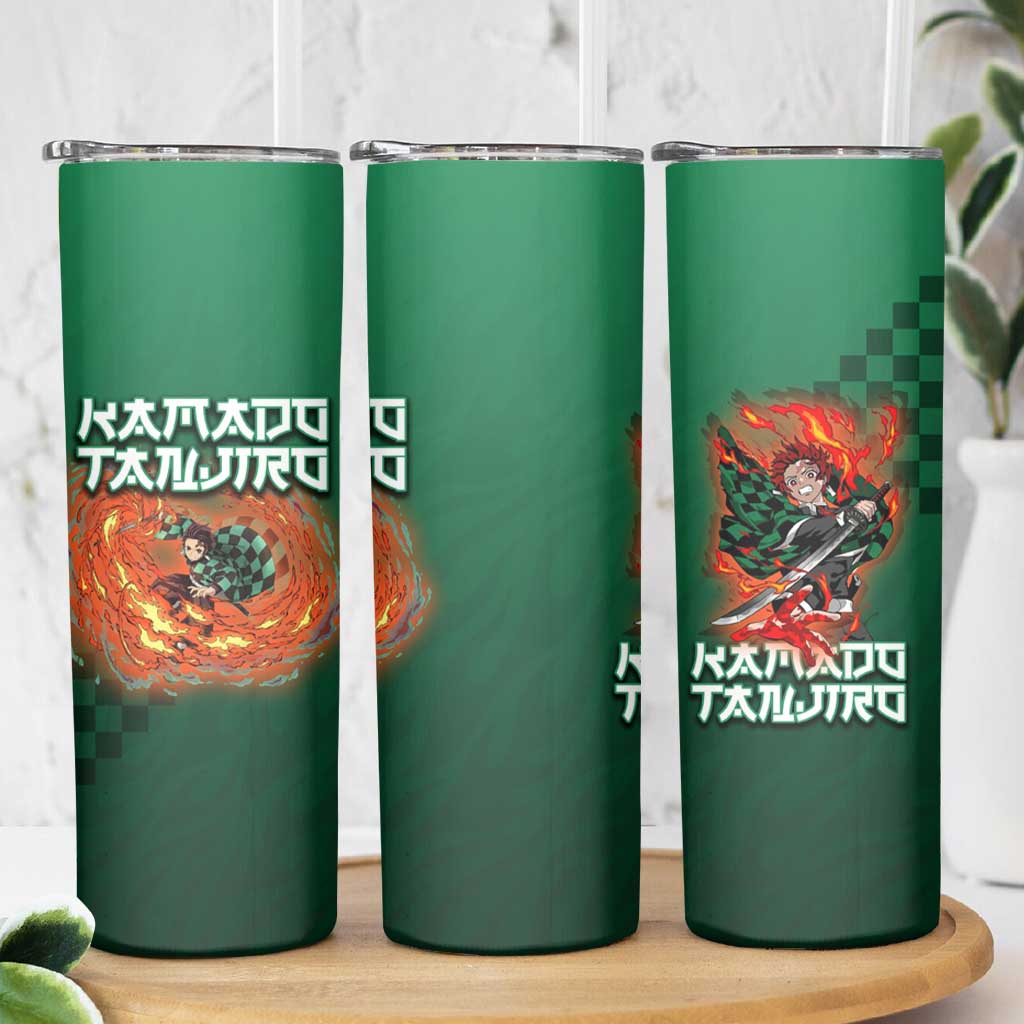 Kamado Tanjiro Demon Slayer Skinny Tumbler Flame Burst Anime Checkered Style