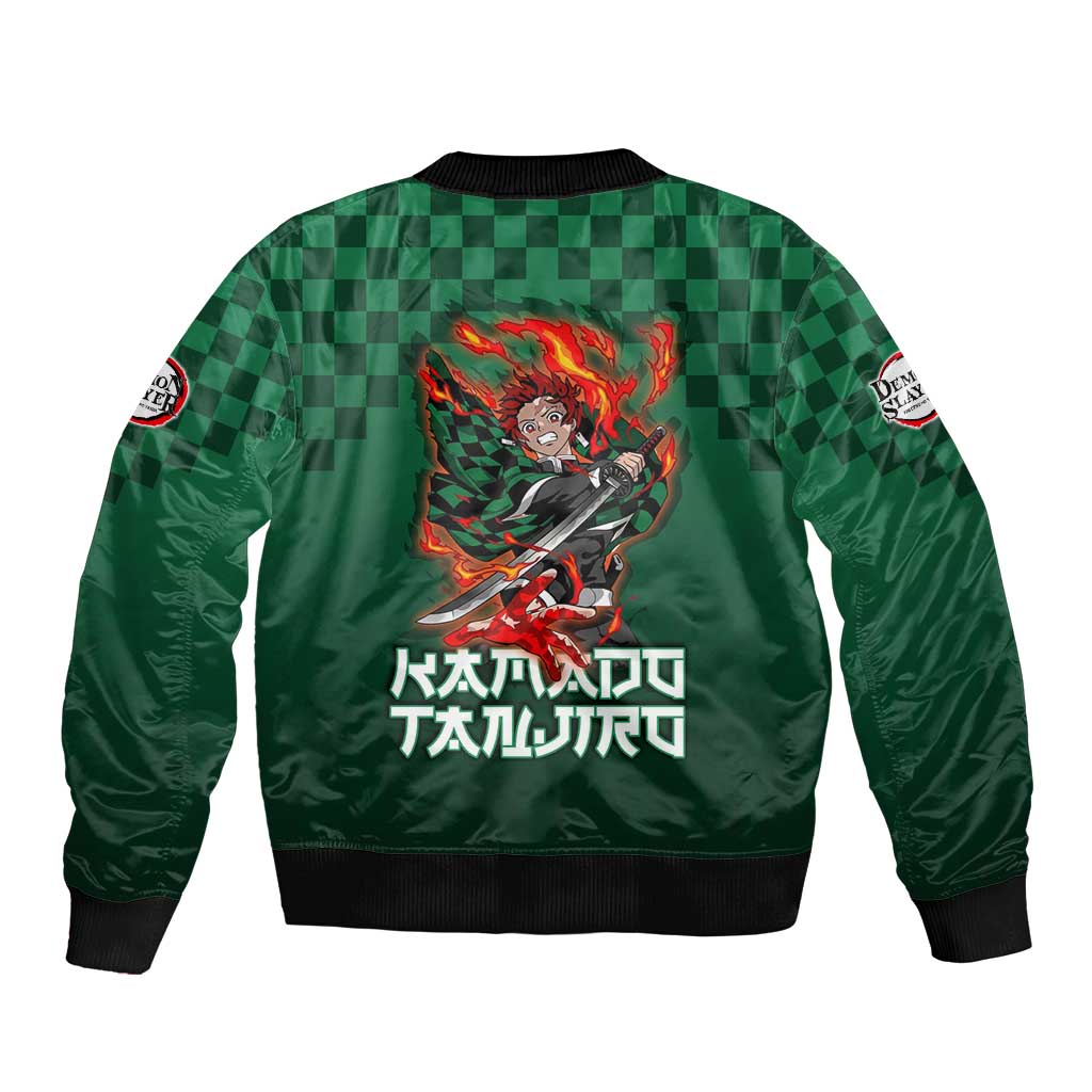 Kamado Tanjiro Demon Slayer Sleeve Zip Bomber Jacket Flame Burst Anime Checkered Style