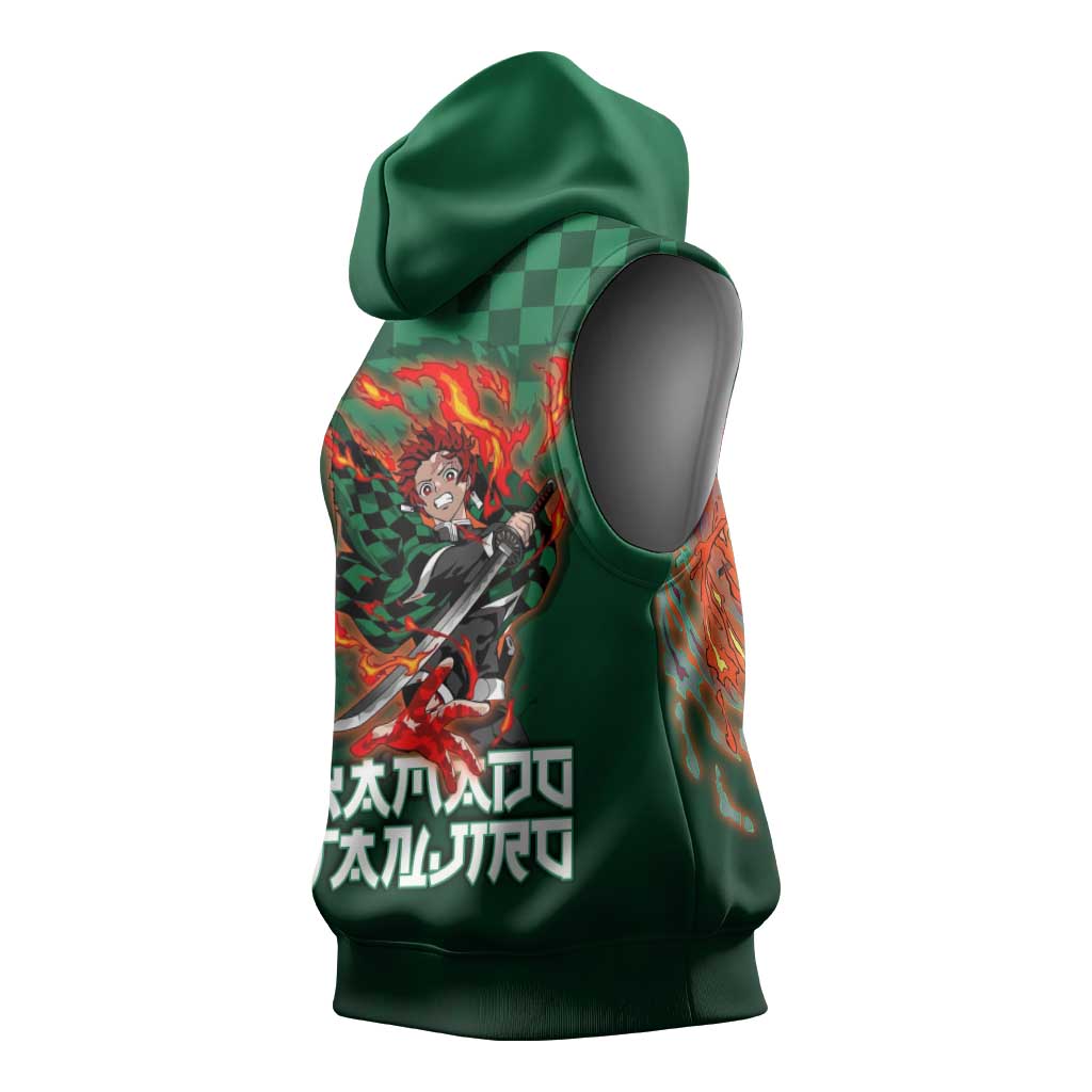Kamado Tanjiro Demon Slayer Sleeveless Hoodie Flame Burst Anime Checkered Style