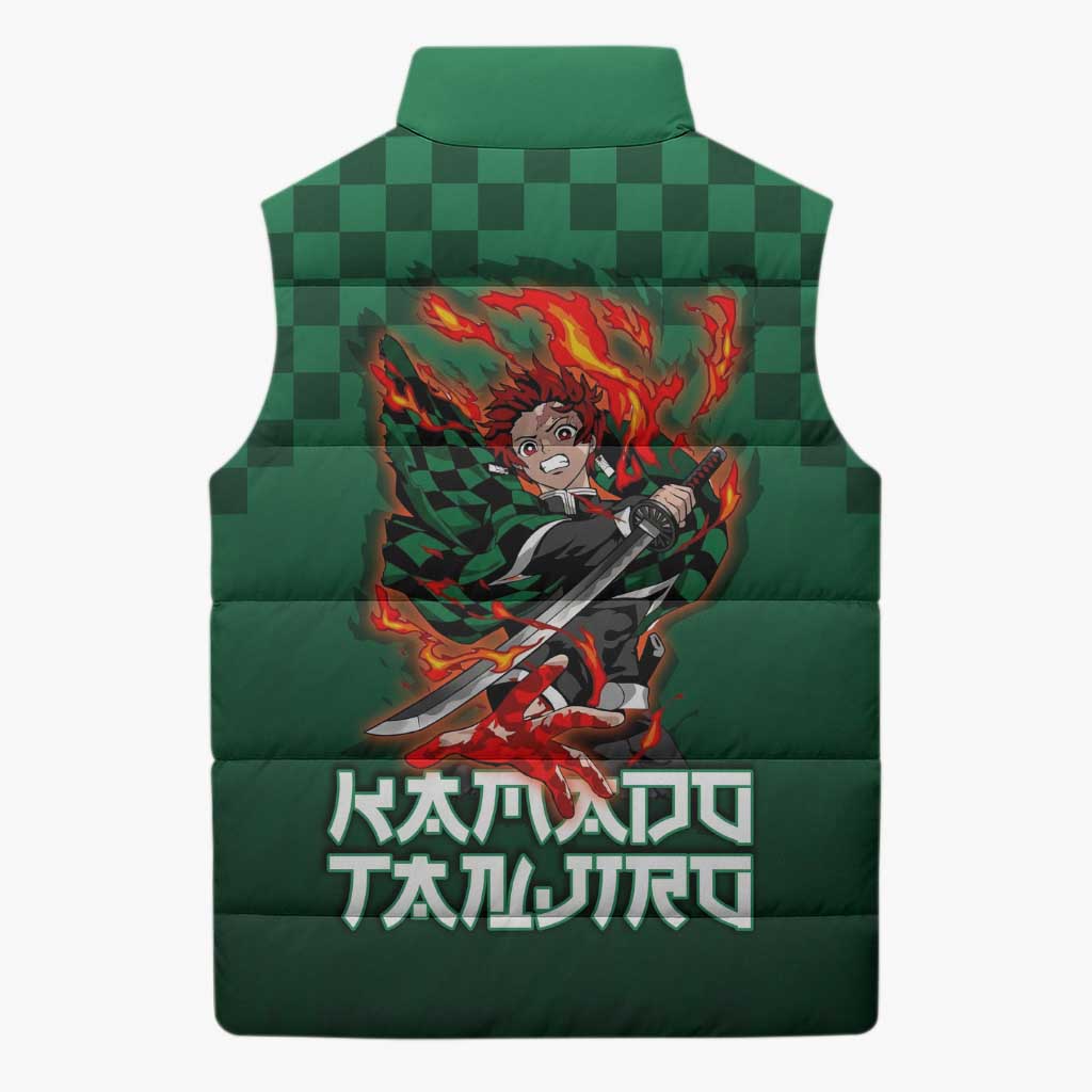 Kamado Tanjiro Demon Slayer Sleeveless Puffer Jacket Flame Burst Anime Checkered Style