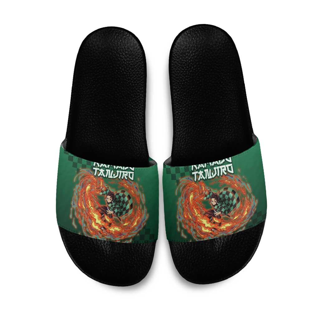Kamado Tanjiro Demon Slayer Slide Sandals Flame Burst Anime Checkered Style