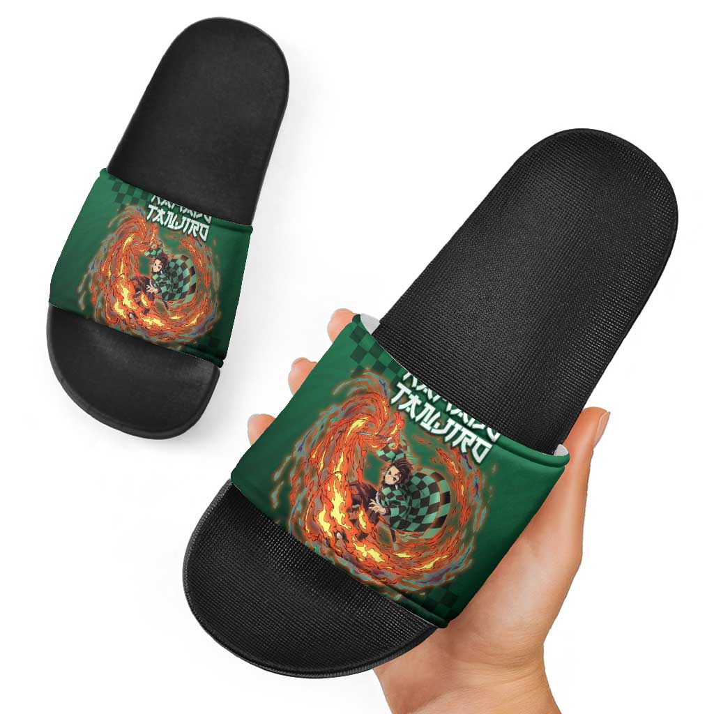 Kamado Tanjiro Demon Slayer Slide Sandals Flame Burst Anime Checkered Style
