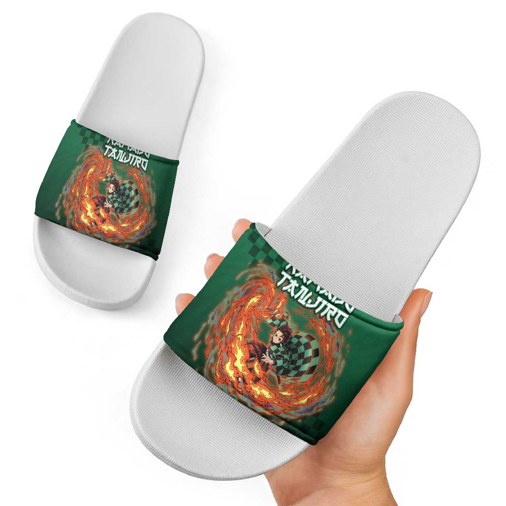Kamado Tanjiro Demon Slayer Slide Sandals Flame Burst Anime Checkered Style