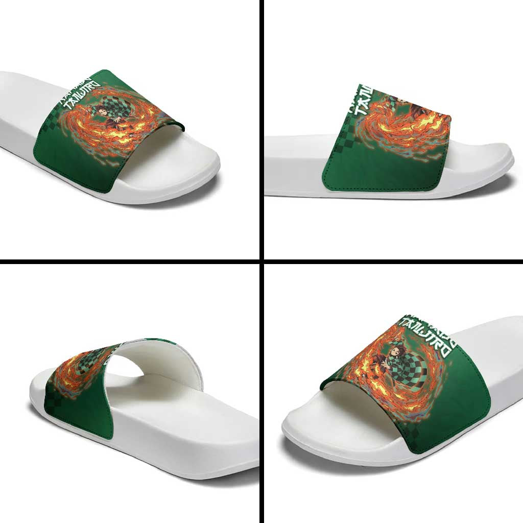 Kamado Tanjiro Demon Slayer Slide Sandals Flame Burst Anime Checkered Style