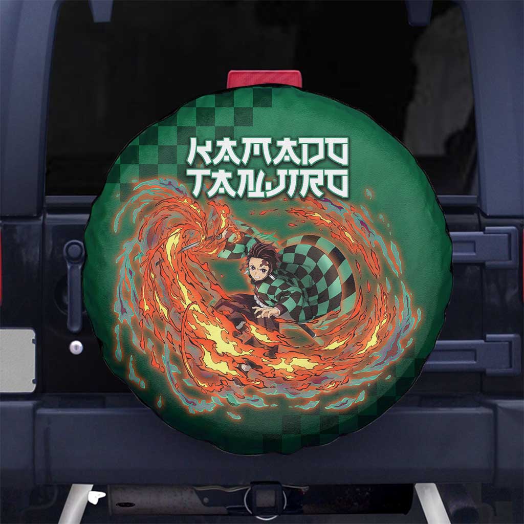 Kamado Tanjiro Demon Slayer Spare Tire Cover Flame Burst Anime Checkered Style