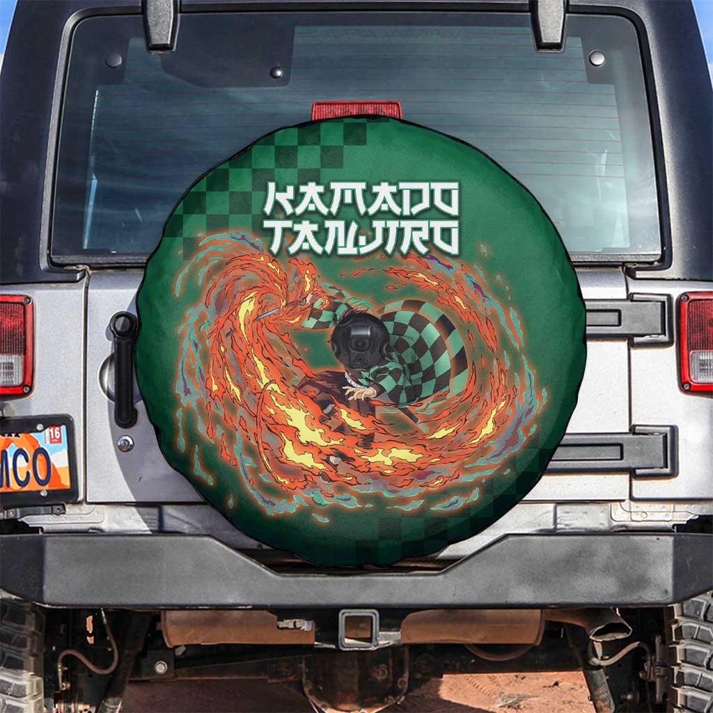 Kamado Tanjiro Demon Slayer Spare Tire Cover Flame Burst Anime Checkered Style