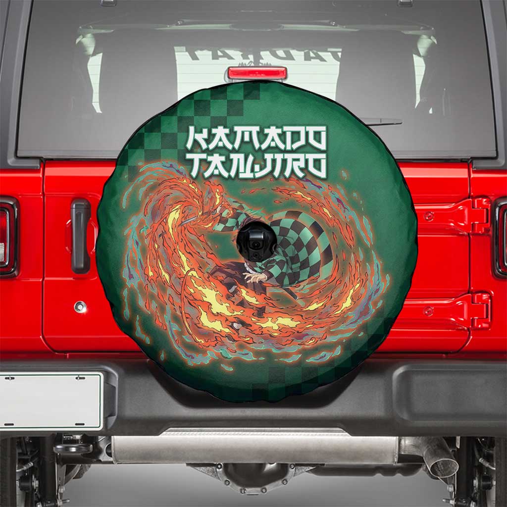 Kamado Tanjiro Demon Slayer Spare Tire Cover Flame Burst Anime Checkered Style