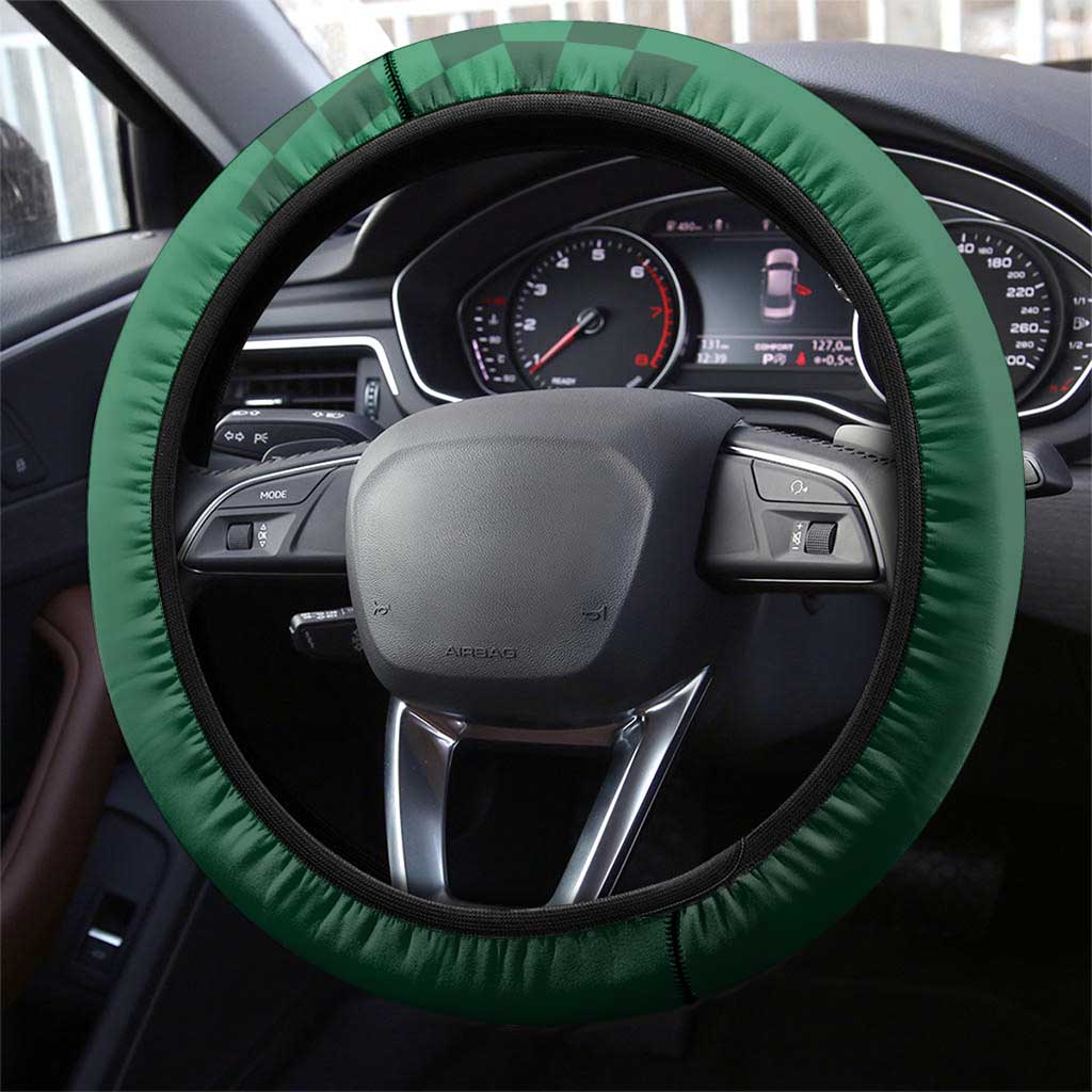 Kamado Tanjiro Demon Slayer Steering Wheel Cover Flame Burst Anime Checkered Style