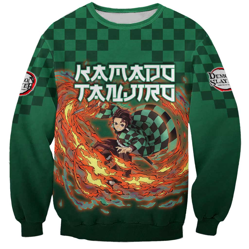 Kamado Tanjiro Demon Slayer Sweatshirt Flame Burst Anime Checkered Style