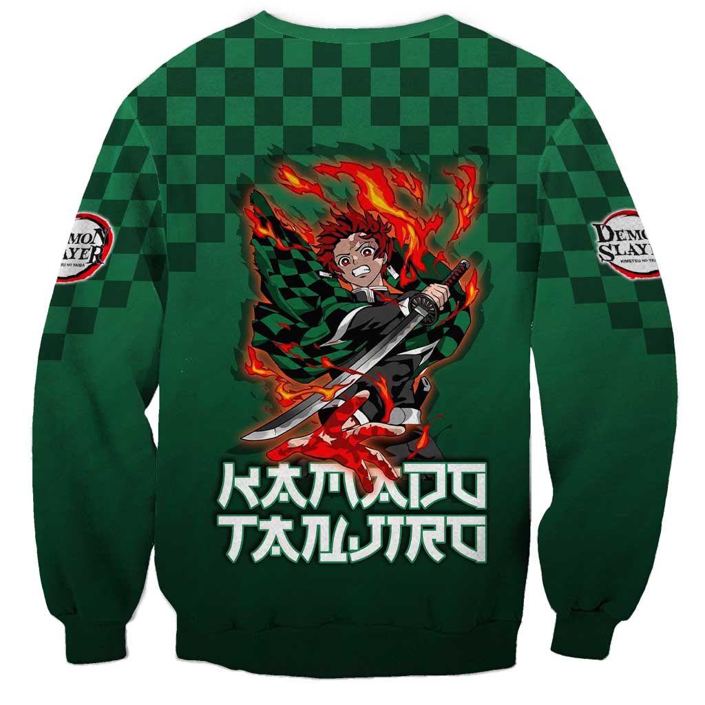 Kamado Tanjiro Demon Slayer Sweatshirt Flame Burst Anime Checkered Style