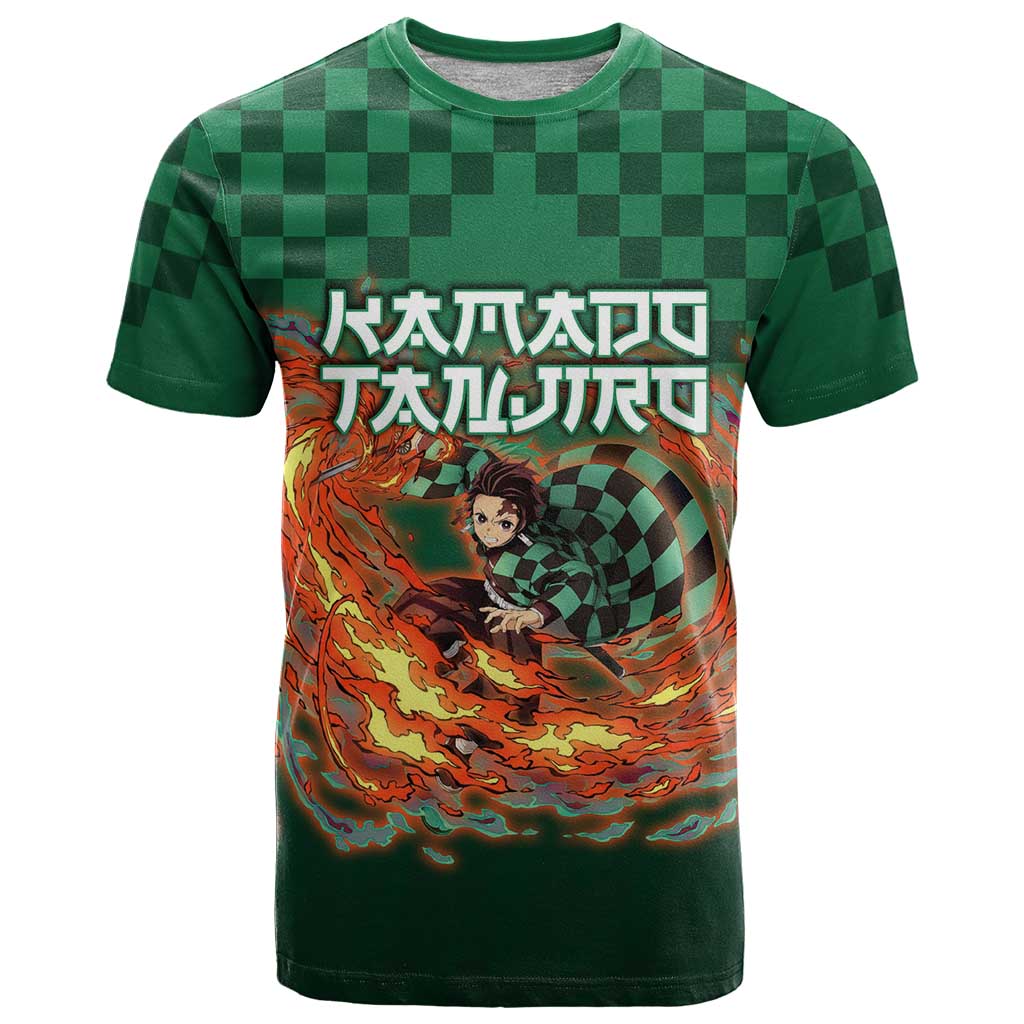 Kamado Tanjiro Demon Slayer T Shirt Flame Burst Anime Checkered Style