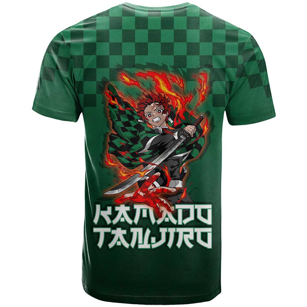 Kamado Tanjiro Demon Slayer T Shirt Flame Burst Anime Checkered Style