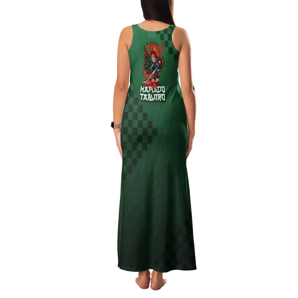 Kamado Tanjiro Demon Slayer Tank Maxi Dress Flame Burst Anime Checkered Style