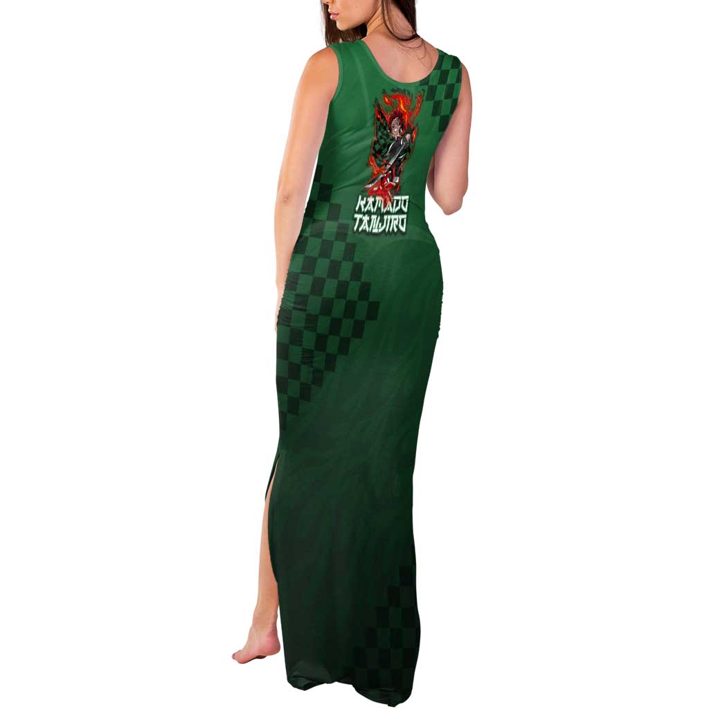 Kamado Tanjiro Demon Slayer Tank Maxi Dress Flame Burst Anime Checkered Style