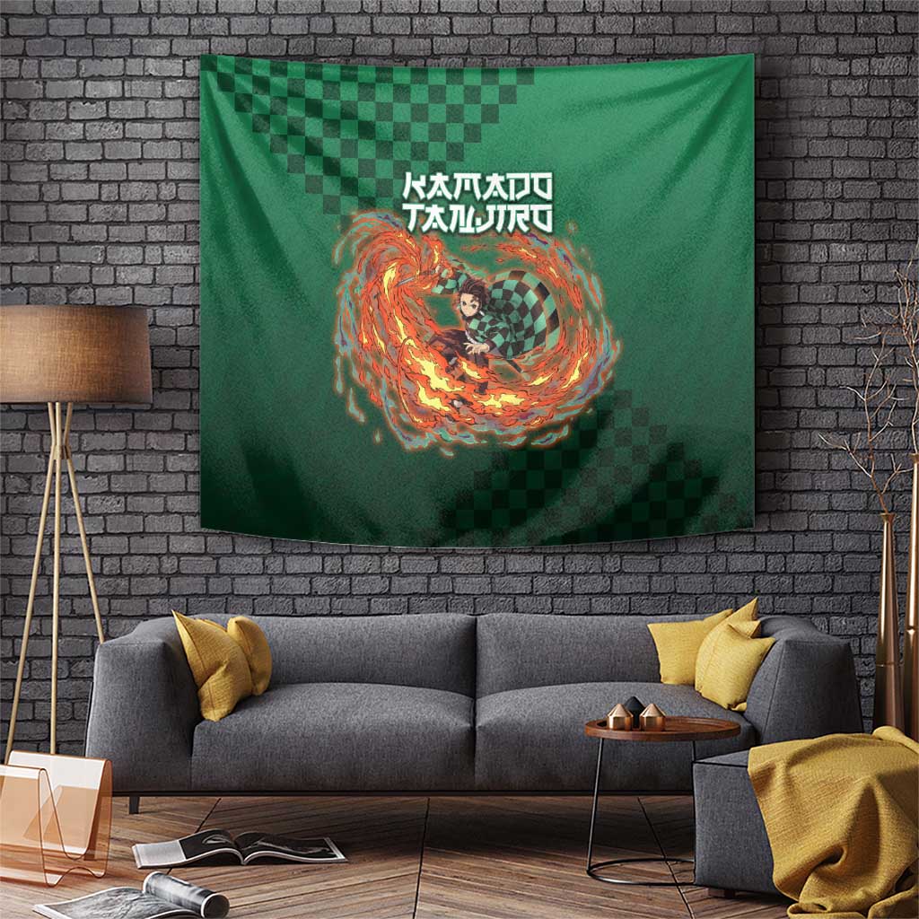 Kamado Tanjiro Demon Slayer Tapestry Flame Burst Anime Checkered Style