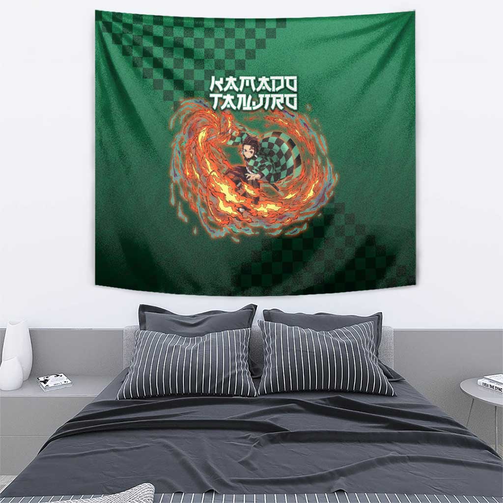 Kamado Tanjiro Demon Slayer Tapestry Flame Burst Anime Checkered Style