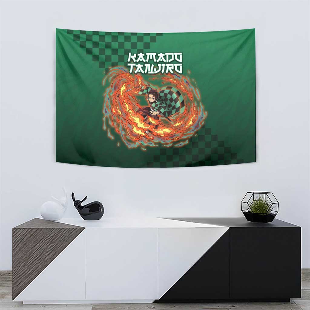 Kamado Tanjiro Demon Slayer Tapestry Flame Burst Anime Checkered Style