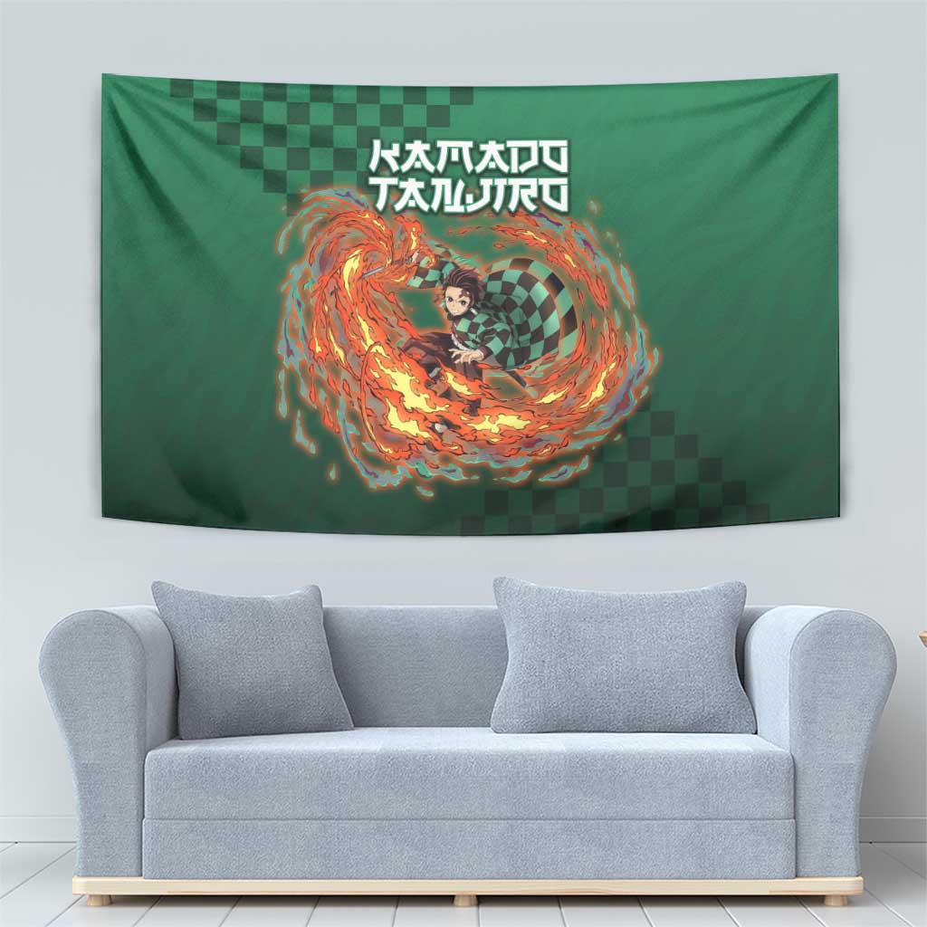 Kamado Tanjiro Demon Slayer Tapestry Flame Burst Anime Checkered Style