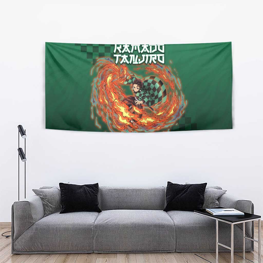 Kamado Tanjiro Demon Slayer Tapestry Flame Burst Anime Checkered Style