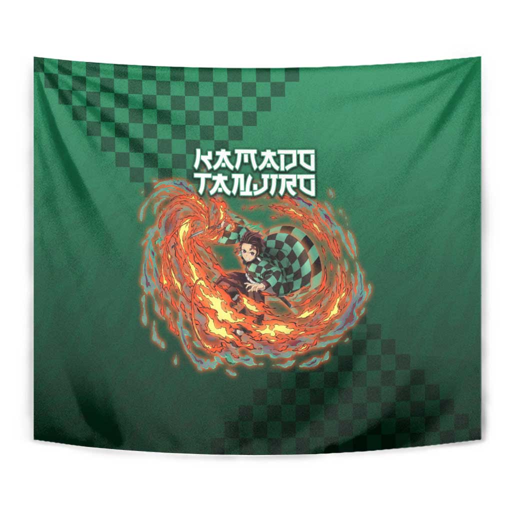 Kamado Tanjiro Demon Slayer Tapestry Flame Burst Anime Checkered Style